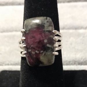 New Sterling Silver Square Russian Eudialyte Ring Size 8 Crystal Gem Reds Green